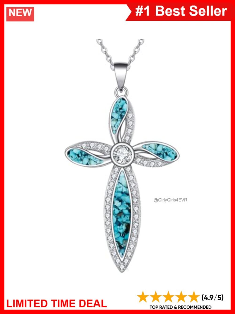 ONEFINITY 925 Sterling Silver Cross Necklace Turquoise Pendant 18+2 Inch Chain